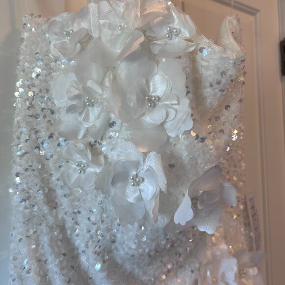 Heski Liliana White Sequin Midi Dress with Rose Appliqué - Picture 13 of 15